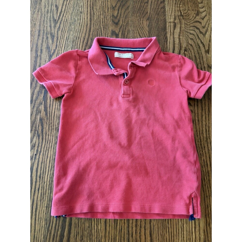 ZARA Kids Boys Red Polo Collared Shirt Top Short Sleeve Cotton Button Size 7‎